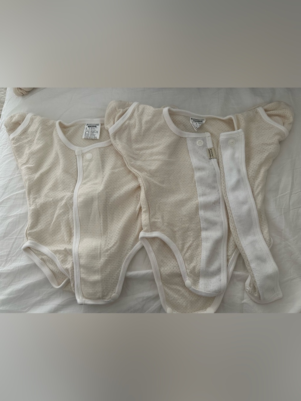 Korean Baby Cream soft Snap-Front bottomless hands up sleep sack - 2 avail